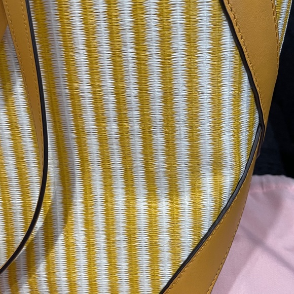 Kate Spade New York Yellow and White Buddie Striped Straw Tote Bag - Picture 3 of 10